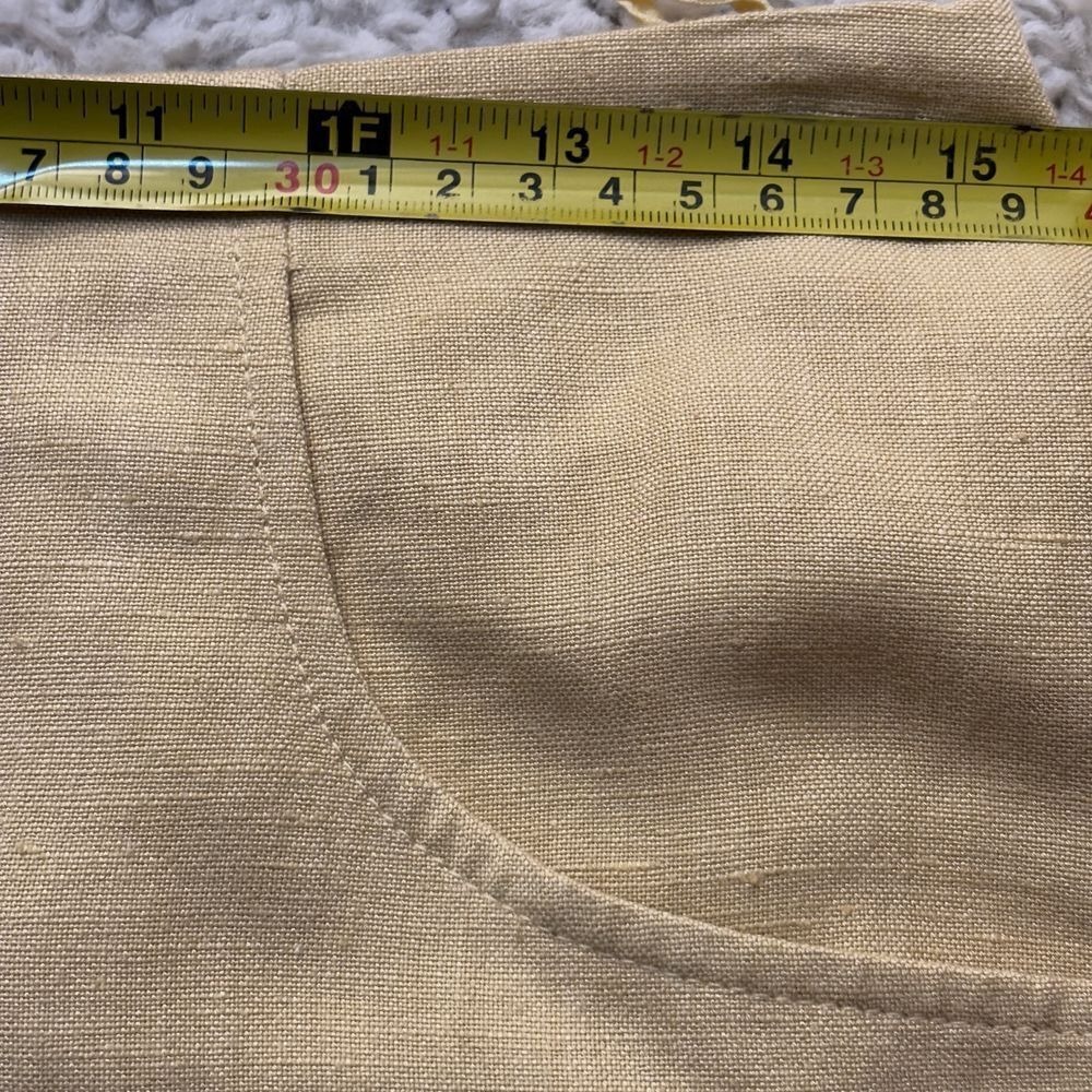 Linen Blend Skirt Suit Size10 Butter Yellow Cargo Safari Fisherman Blazer Jacket - Picture 9 of 13
